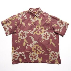 Go Barefoot Hawaiian‎ Shirt Mens XL Red Floral Short Sleeve Popover Made USA